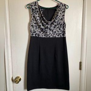 🌞Alyx Black Leopard Drape Neck Sleeveless Shift Dress